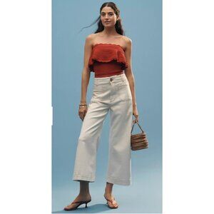NEW Anthropologie Maeve The Colette Crop Wide-Leg High-Rise Off-White Jeans 31